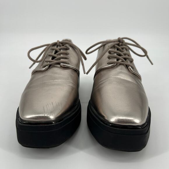 Aldo Severradia Flats Womens 8.5 Silver Metallic Leather Platform Oxford Lace Up - Picture 4 of 11
